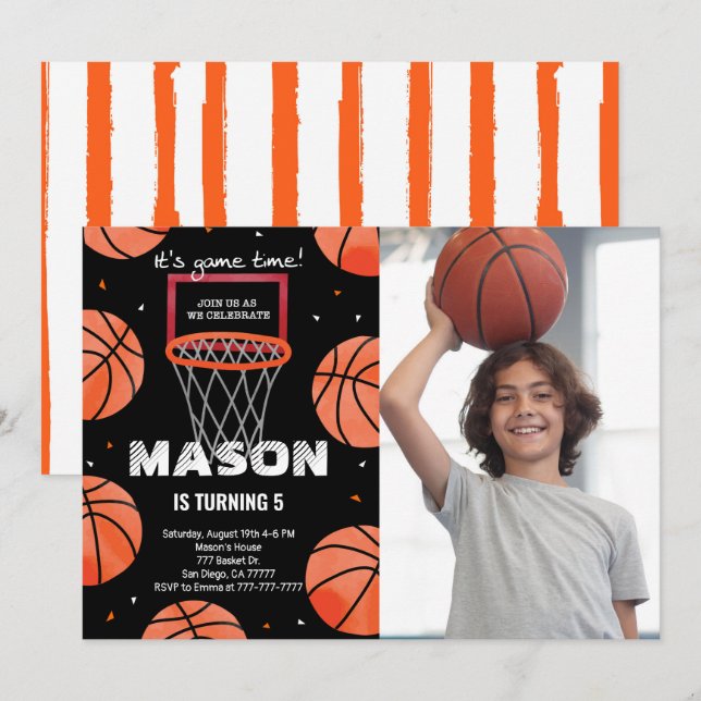 Basketball Einladung zum Geburtstag Foto (Vorne/Hinten)