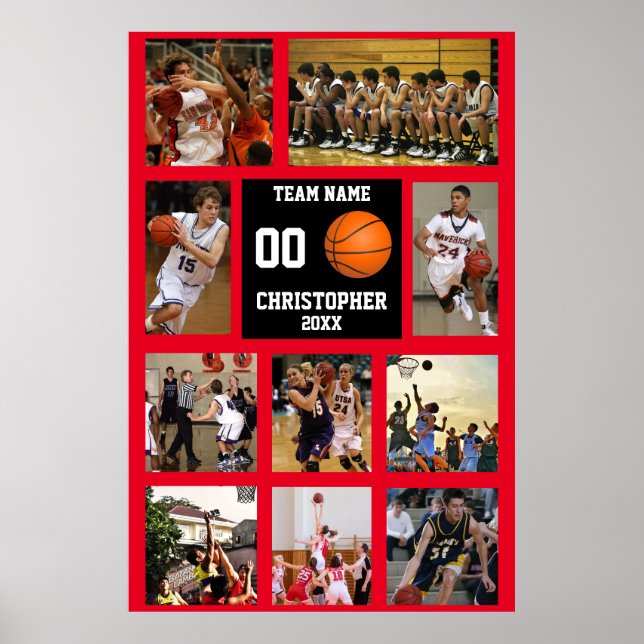 Basketball Erinnerungen Rotes Foto Collage Poster (Vorne)