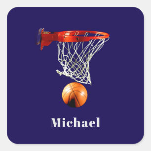 Basketball Ersetze mit deinem Namen Quadratischer Aufkleber