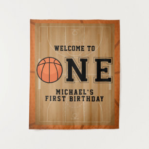 Basketball-Erstgeburtstags-Hintergrund Wandteppich