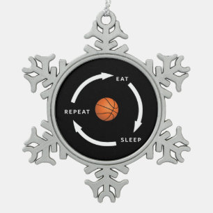 Basketball Essen Schlafen Wiederholen Sportfan Slo Schneeflocken Zinn-Ornament