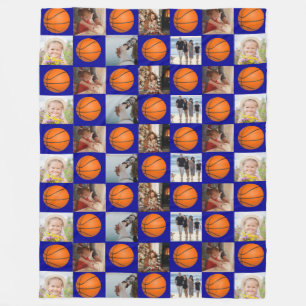 Basketball Family Collage Foto Pattern Navy Blue Fleecedecke
