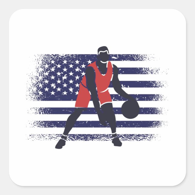 Basketball Fan Jersey USA Flag Quadratischer Aufkleber (Vorderseite)