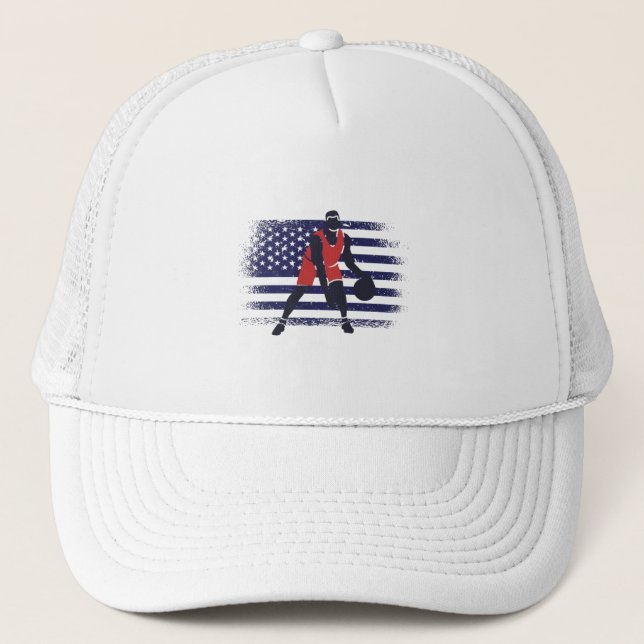 Basketball Fan Jersey USA Flag Truckerkappe (Vorderseite)