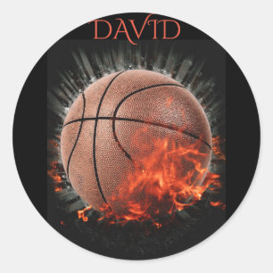 Basketball feuert personalisierte Aufkleber. Runder Aufkleber