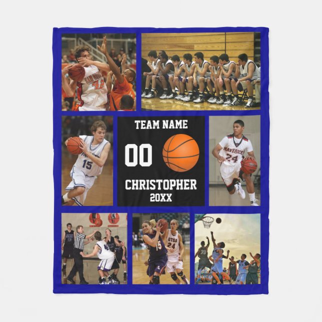Basketball Foto Collage Fleece Navy Decke (Vorderseite)