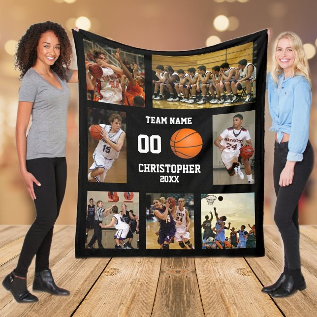 Basketball-Foto-Collage Fleecedecke (Basketball photo collage fleece blanket)