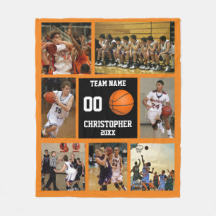 Basketball Foto Collage Orange Fleece Decke
