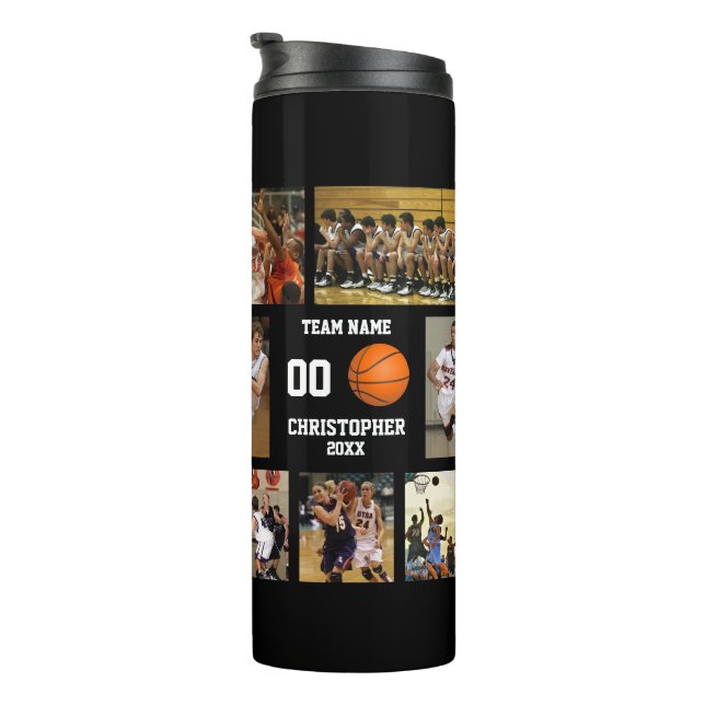 Basketball Foto Collage Orange Thermosbecher (Nach rechts gedreht)