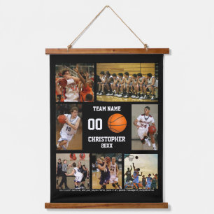 Basketball Foto Collage personalisiert schwarz Wandteppich Mit Holzrahmen