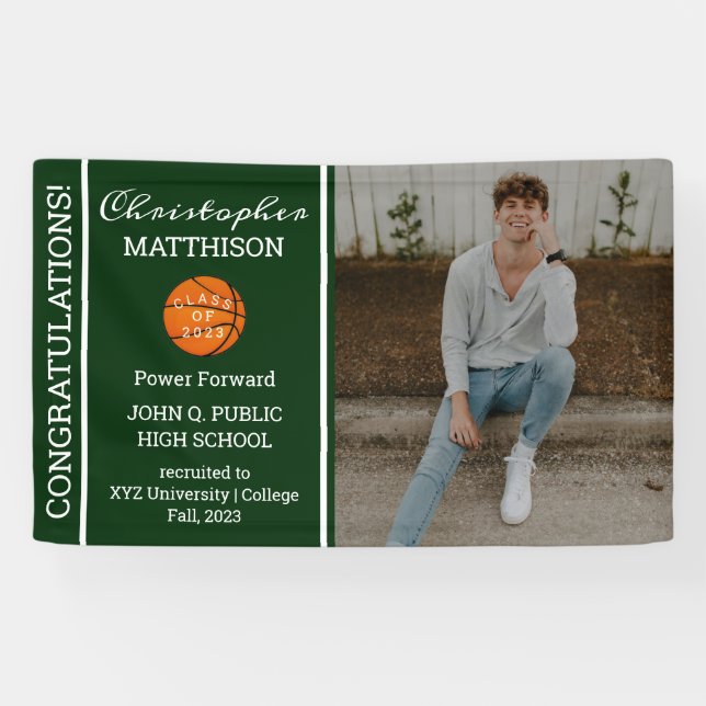 Basketball Foto Green | Weißer Abschluss Banner (Horizontal)