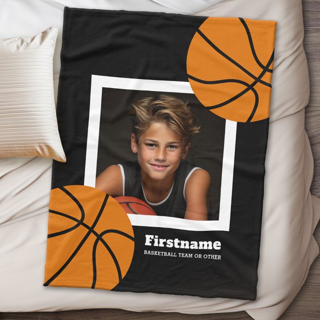 Basketball Foto Name hinzufügen - Farbe bearbeiten Fleecedecke (Personalized fleece blanket - Sports Theme - basketball photo)