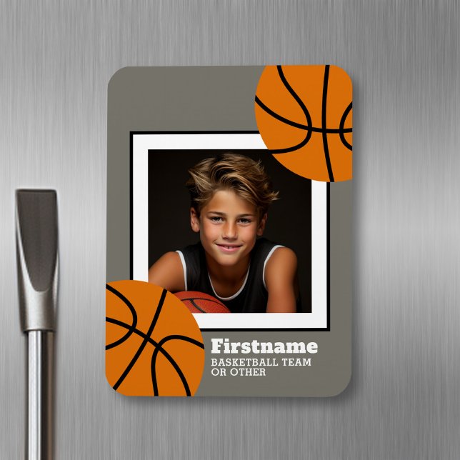 Basketball Foto Name hinzufügen - Farbe bearbeiten Magnet (Personalized fridge magnet - sports photo)
