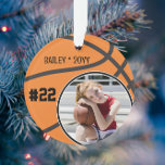 Basketball Foto Name Nummer Ornament<br><div class="desc">Dieses Design verfügt über einen Basketballhintergrund mit Platz für einen Namen, eine Nummer und ein Foto. Klicken Sie auf die Schaltfläche Anpassen für mehr Flexibilität beim Anpassen des Textes! Variationen dieses Designs sowie der Koordinationsprodukte sind in unserem Shop, zazzle.com/store/doodlelulu, erhältlich. Kontaktieren Sie uns, wenn Sie dieses Design für ein bestimmtes...</div>