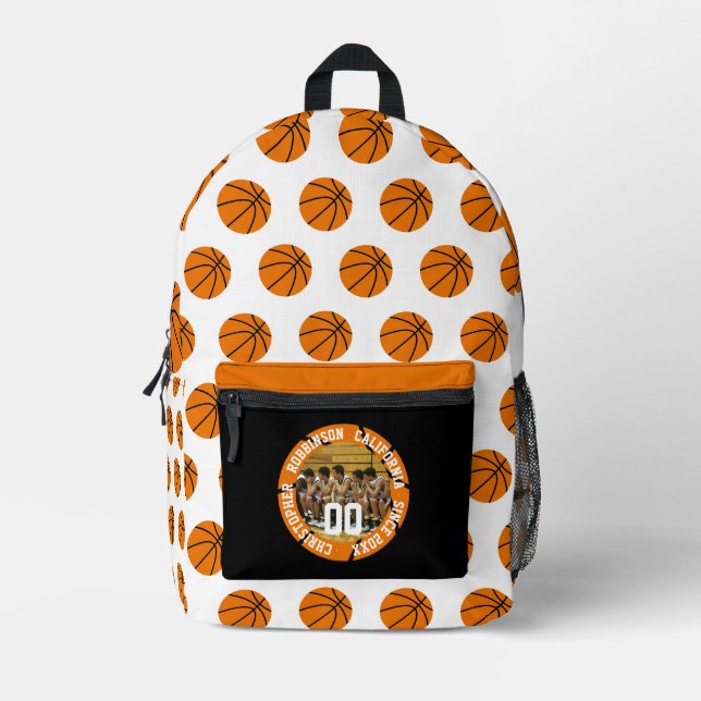 Basketball-Foto Text Player-Nummer hinzufügen Team Bedruckter Rucksack (Vorderseite)