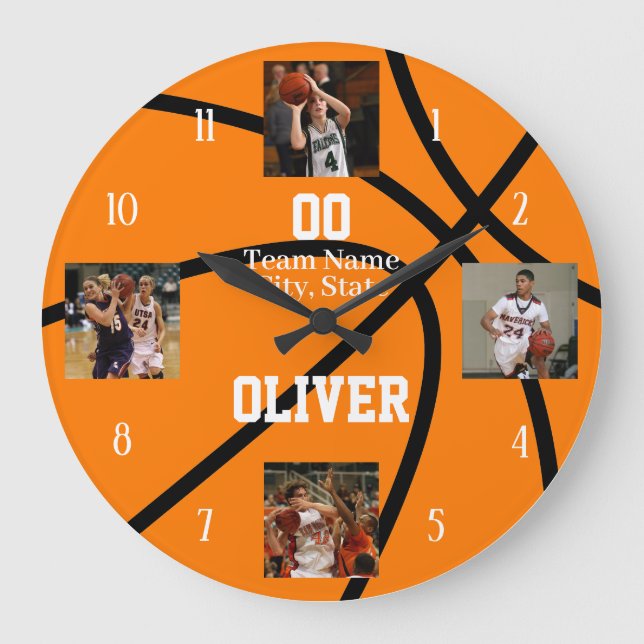 Basketball FotoCollage Große Uhr (Vorderseite)