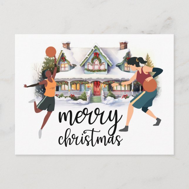 Basketball Frohe Weihnachten mit dem Spieler Postkarte (Vorderseite)