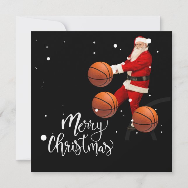 Basketball Frohe Weihnachten mit dem Weihnachtsman Karte (Vorderseite)