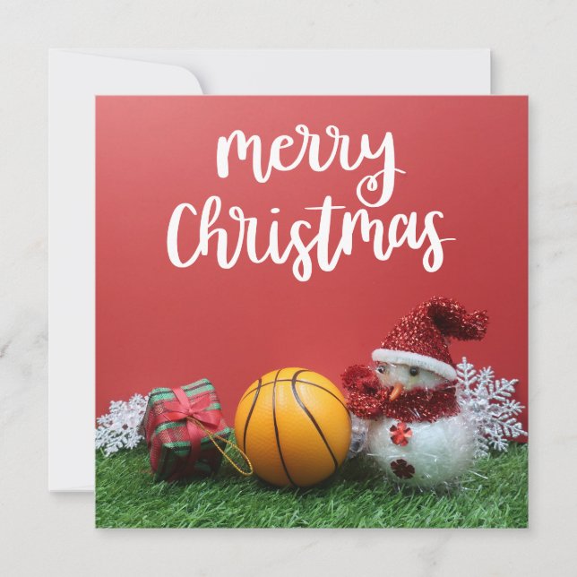 Basketball Frohe Weihnachten mit Snowman Karte (Vorderseite)