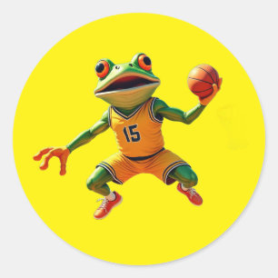 Basketball Frosch große runde gelbe Aufkleber