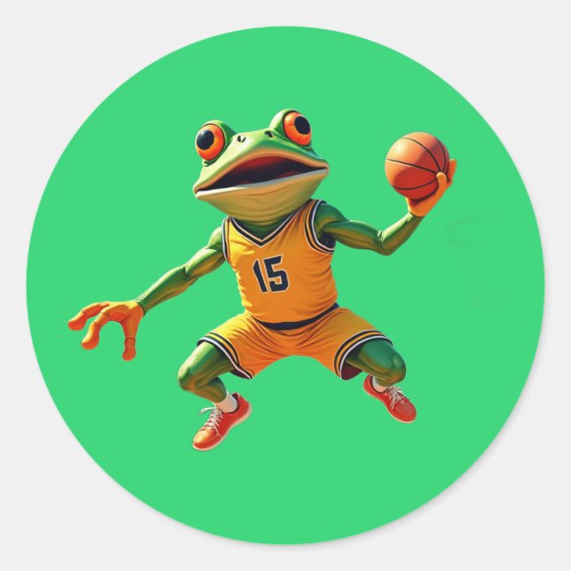 Basketball Frosch große runde grüne Aufkleber (Vorderseite)