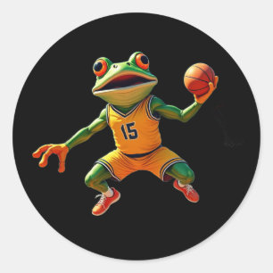 Basketball Frosch große runde schwarze Aufkleber