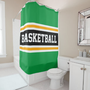BASKETBALL Fun Green Black Yellow Racing Streifen Duschvorhang