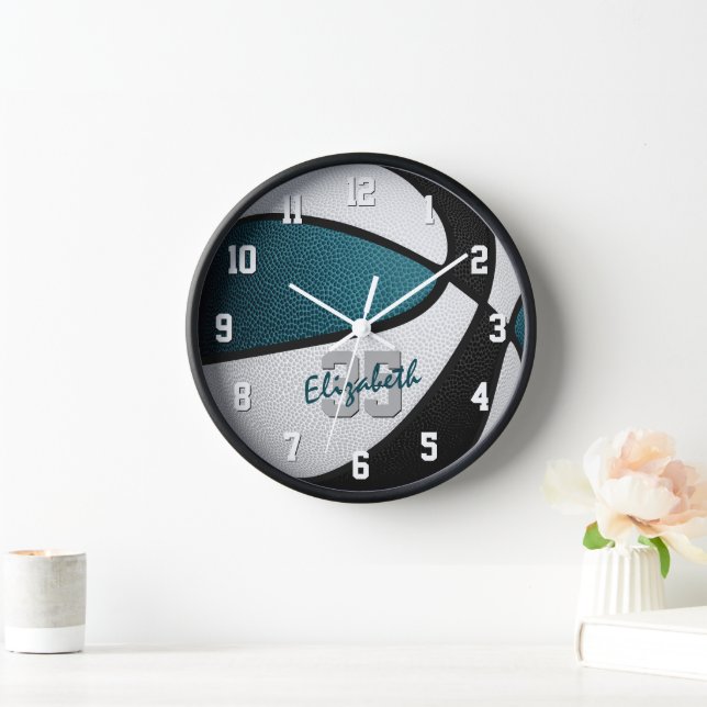 Basketball für aquamarine schwarze Mädchen persona Uhr (Zuhause)