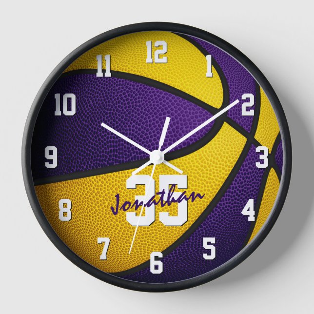 Basketball für lila Goldjungen personalisiert Uhr (Vorderseite)