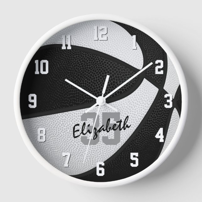 Basketball für Schwarz-weißen Mädchen personalisie Uhr (Vorderseite)