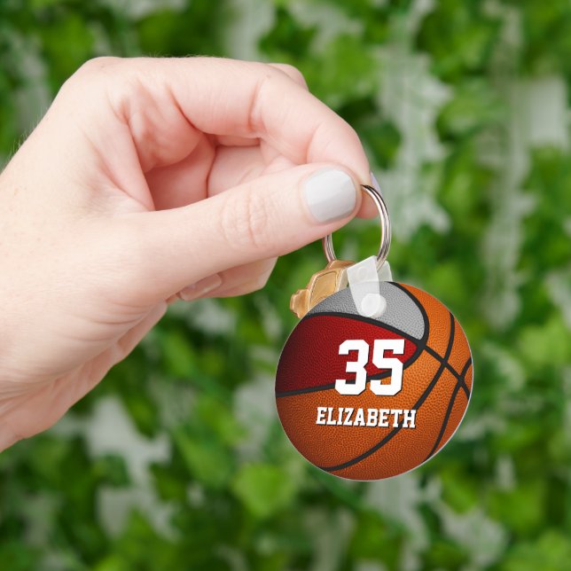 Basketball-Gastgeschenke in Rot-Grautönen Schlüsselanhänger (Hand)