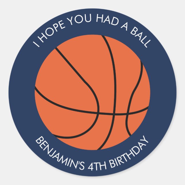 Basketball Geburtstag Runder Aufkleber (Vorderseite)