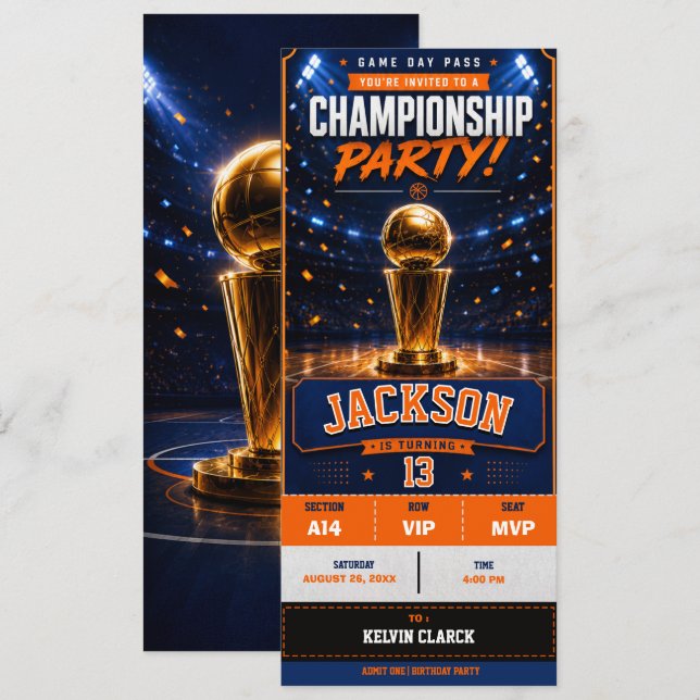 Basketball-Geburtstagsfeier-Ticket Einladung (Vorne/Hinten)