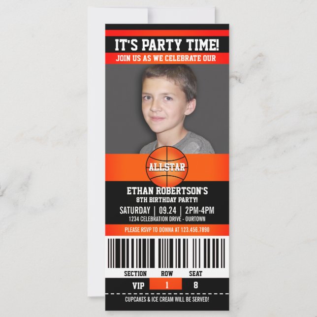 Basketball Geburtstagsfoto Einladung (Vorderseite)
