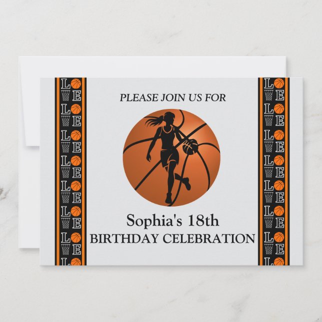 Basketball Geburtstagsparty, Basketball-Spieler In Einladung (Vorderseite)