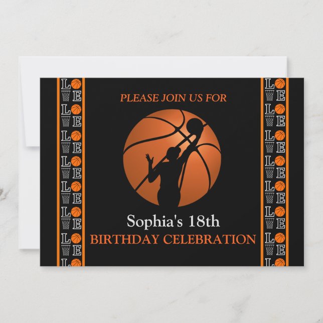 Basketball Geburtstagsparty, Basketball-Spieler In Einladung (Vorderseite)