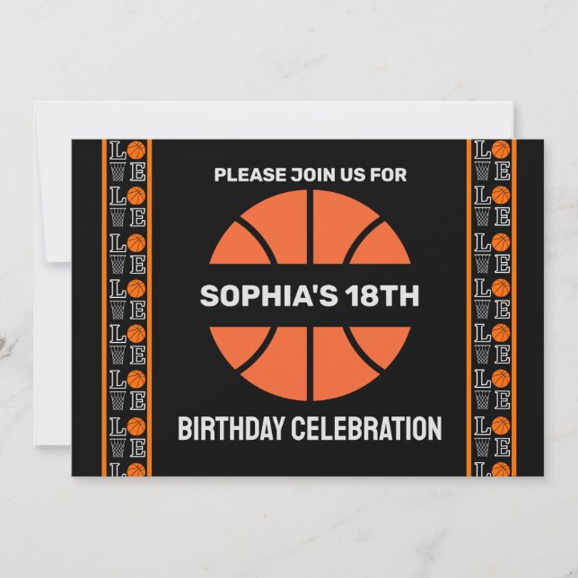 Basketball Geburtstagsparty, Basketball-Spieler In Einladung (Vorderseite)