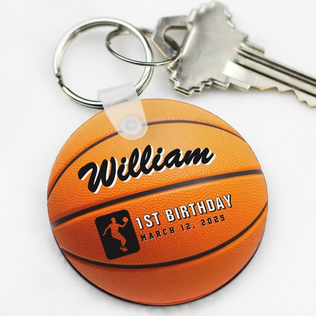 Basketball Geburtstagsparty Foto Schlüsselanhänger (basketball birthday party keychain with photo)