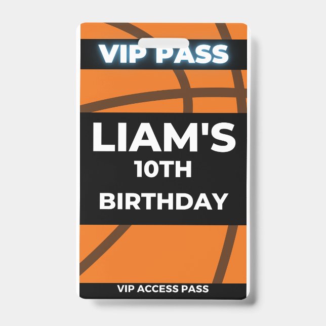 Basketball Geburtstagsparty VIP Pass Ausweis (Vorderseite)