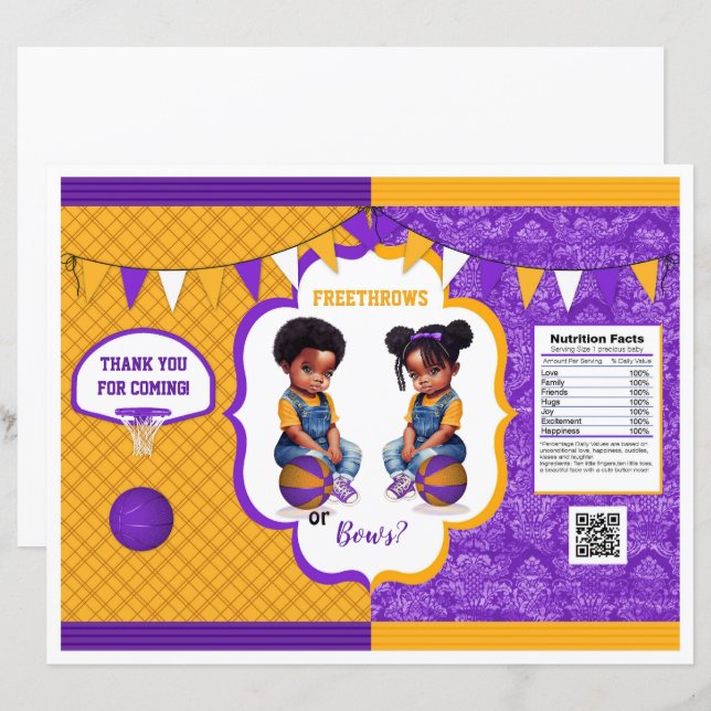 Basketball Gender Reveal Chip Bag Lila & Gold (Vorne/Hinten)