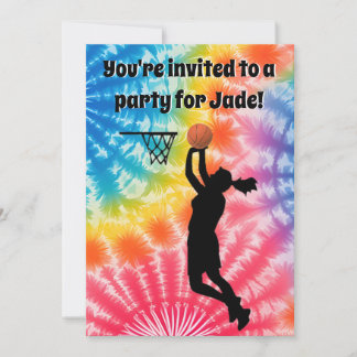 Basketball Girl Custom Krawatte Dye Rainbow Birthd Einladung