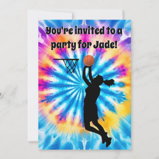 Basketball Girl Custom Krawatte Dye Rainbow Birthd Einladung
