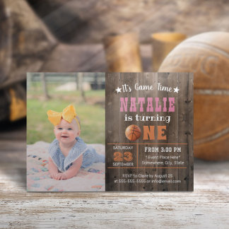 Basketball Girl Foto 1. Geburtstag Einladung