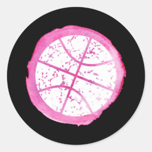 Basketball Girl Pink Wasserfarbe Runder Aufkleber