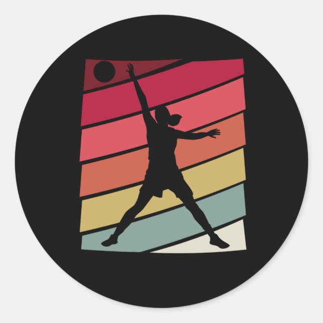 Basketball Girl Retro Runder Aufkleber (Vorderseite)