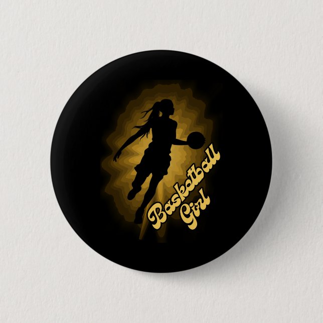 Basketball-Girl-Schatten im Regen Button (Vorderseite)