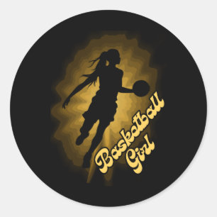 Basketball-Girl-Schatten im Regen Runder Aufkleber