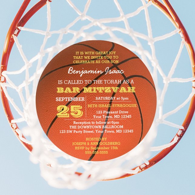 Basketball Gold Round Bar Mitzvah Invitation (Créateur téléchargé)