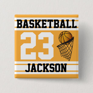 Basketball-Gold u. Text der Weiß-Streifen-  DIY Button