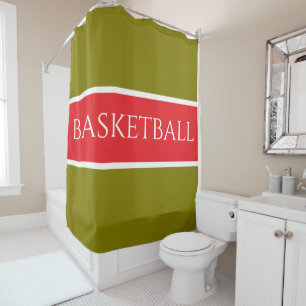 BASKETBALL Golden Olive Weiß Helle Rote Streifen Duschvorhang